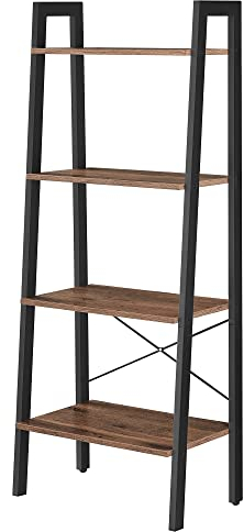 VASAGLE Étagère échelle, Panneau de Particules, Acier, Marron Noisette et Noir, 34D x 56W x 137,5H