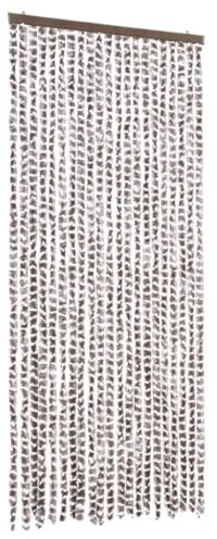 vidaXL Insektenschutz Vorhang Flauschvorhang Plüschvorhang Türvorhang Fadenvorhang Fliegenschutz Wohnwagen Camping Taupe Weiß 90x220cm Chenille