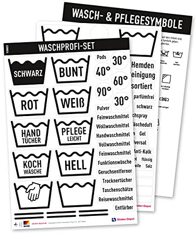 Typographus - 108 praktische Aufkleber zum Wäsche sortieren - Sticker für Wäschekorb, Boxen, Säcke & Regale - inkl. Blanko Etiketten zum selbst Beschriften (SW/weiß)