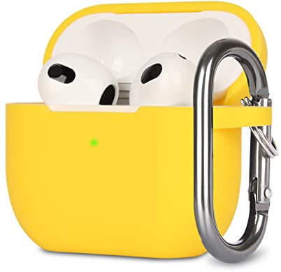 KOKOKA Custodia in Silicone Compatibile con AirPods 3, Case Cover Protettiva in Premium Silicone per Airpods 3rd Generation(2021) con Moschettone, LED Frontale Visibile, Giallo