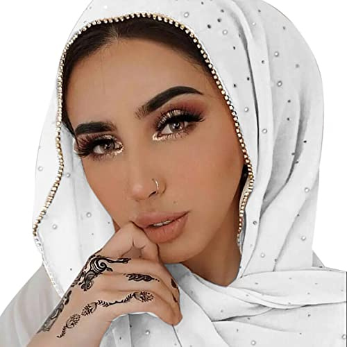 ANKOMINA Bufanda larga de gasa suave para mujer, mantón de moda musulmana Hijab Head Wrap Bufandas, Blanco, Talla única
