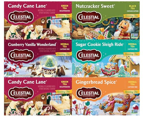 Celestial Seasonings Holiday Tea Sampler - Confezione assortita di erbe, senza caffeina, 18 bustine di tè, confezione da 6