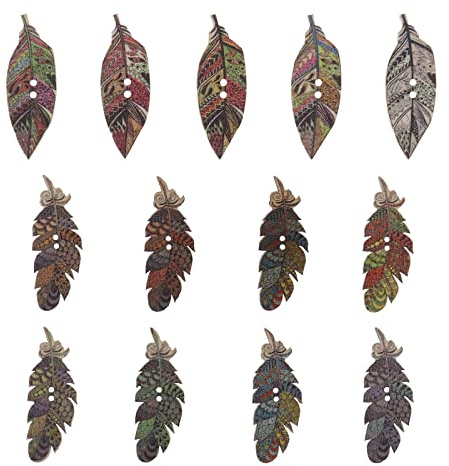 Be In Your Mind 100 STÜCKE Holzknöpfe Feder Blatt Formen Vintage Kreative Neuheit Knöpfe 2 Löcher Knöpfe DIY Decor Craft zum Nähen Basteln Sammelalbum