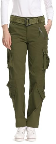 Aeslech - Pantalones de trabajo cargo para mujer, de algodón, elásticos, estilo militar, de combate, camuflaje, tácticos, con bolsillos, Ejercito Verde, 48