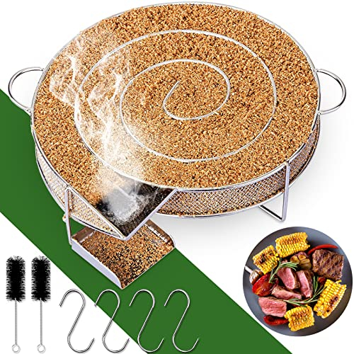 Kaltrauchgenerator Räucherschnecke BeautySun, Prämie Rund Edelstahl Kaltraucherzeuger, Rauchgenerator zum Kalträuchern mit Bürste & Haken, Cold Smoker Geeignet für alle Grill-Räuchergeräte(Mehrweg)