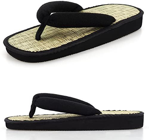 DigiTizerArt Sandalias japonesas de tatami Zouri, chanclas de paja, estera para mujeres y hombres, chanclas informales, zapatillas de ratán de hierba, Negro , X-Large/XX-Large