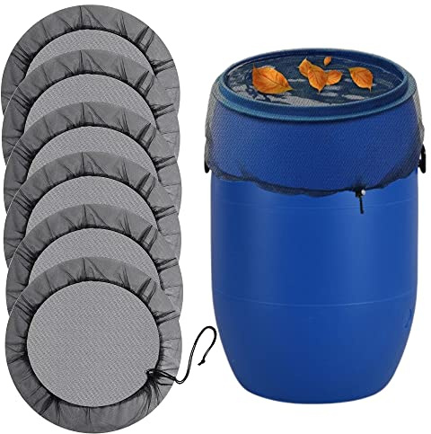 FEICHANGHAO 6 Pcs Mesh Cover for Rain Barrels, Rainwater Collector Tank Net Cover, Rain Bucket Netting Screen with Drawstring, Rain Barrel Accessories for Keep Leaves & Debris Out