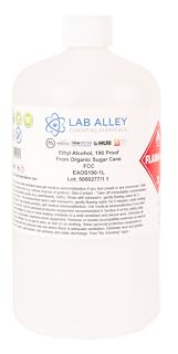 Lab Alley Ethanol 190 Proof (95%) Organic/Vegan Sugar Cane Alcohol, FCC Food Grade, 1 Liter