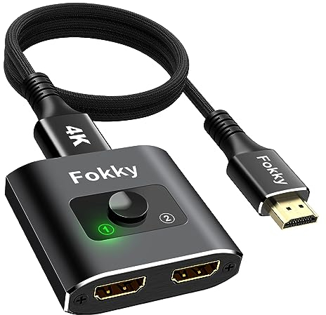 Switch HDMI 4K@60Hz, Splitter HDMI【con Cavo da 1M(3.3ft) 】Bidirezionale Sdoppiatore hdmi 2 Ingressi a 1 Uscita o 1 Ingresso a 2 Uscite (Nero con Cavo da 1M)