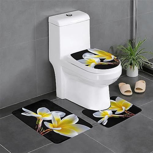 TRESILA 3-teiliges Badematten-Set, rutschfest, Badezimmermatte, WC-Vorleger, Teppich, Flanell, Bodenmatte, Druck, Türmatten, gelber Farbverlauf, Blume