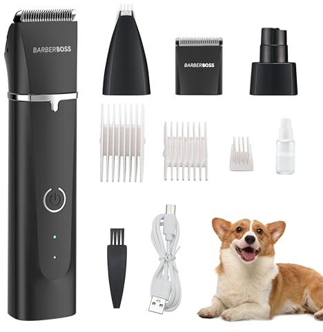 BarberBoss Hundepflegeset, Hundetrimmer für die Fellpflege, Hundeschermaschine Profi für dickes Haar, Hundeschermaschine schnurlos, Katzenschermaschine für mattiertes Fell, Haustierpflegeset QR-9092