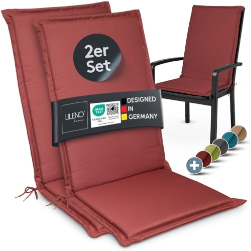 LILENO HOME Gartenstuhl Auflagen [2er Set - Hochlehner] in Rot - Bequeme | Liegen als Sitzauflagen für Gartenmöbel - Stuhlkissen für Gartenstühle und Klappstühle MIA