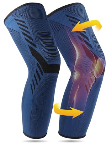 yeloumiss Kniebandage Lang für Damen und Männer 2 Stück Kniestütze mit Anti Rutsch Silikon Knie Stützbandage für Sport Laufen Arthrose Meniskus Knie Schmerzen (Marineblau, XL)