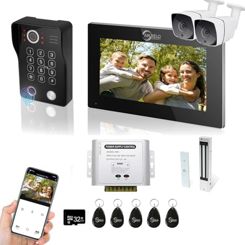 ANJIELO SMART Visual Door Intercom (Wired Connection 4-Wire) 7-inch Touchscreen Display with Wired 1080P doorbell System Fingerprint RFID Card PIN Code Support with electromagnetic Lock 2 Cameras