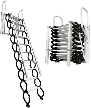 Wall Mounted Retractable Attic Ladder, Folding Loft Stairs with 2 Handrails & Pull-Down System, Extra Wider Attic Stairs for Indoor, Garage, Basement, Storehouse, 660lb Load (Step 12)