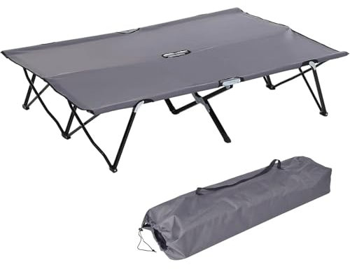 SUBLXPoten Feldbett Klappbares Campingbett for 2 Personen, 50 extra breites tragbares Schlafbett for den Außenbereich mit Tragetasche, erhöhtes Campingbett, Wandern am Strand(Grey)