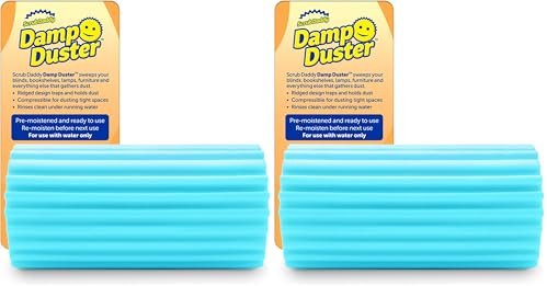 Scrub Daddy Damp Duster - Eponge Magique de Nettoyage Attrape Poussiere, Plumeau Lavable Depoussierant- Lingette Poussiere Humide Antistatique Qui Piège la Poussière et se Rince Facilement - Bleu