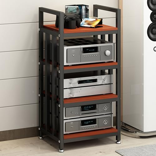 Leaceuv 4 Niveles Mueble Tocadiscos,Mueble Equipo HiFi,con Estante Regulable,Muebles para Discos Madera,Mueble para Vinilos,Estanteria CD,Mesa de Tocadiscos,para Sala de Juegos y Recreación(Nero)