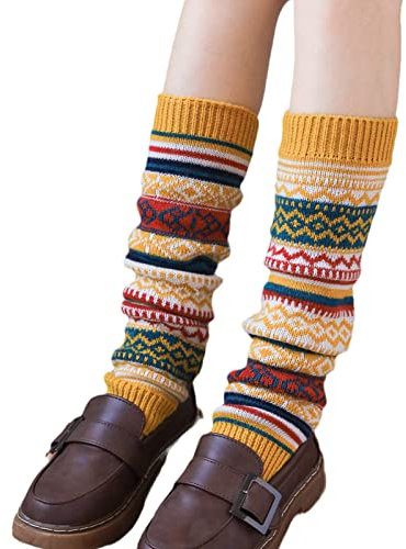 Chenxi Studio Beinstulpen für Damen und Mädchen, Beinstulpen für Frauen und Mädchen, lose Beinwärmer, Stricksocken, Stiefelstulpen, Gamaschen, gelb, 38