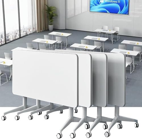 EAHKMETQ Mobiler Konferenztisch, rollender Besprechungstisch, mobiler Schulungstisch mit Metallrahmen, großer rechteckiger Seminartisch für Studium oder Arbeit