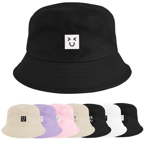 Xnova Fischerhut Bucket Hat Damen Herren Bunt, Druck Mütze Strand-Sonnenhut Anglerhut Sonnenschutz Baumwoll Sommerhut Fischerhüte Freizeithut Unisex Outdoor Hüte (Lachen-Schwarz, 56-58cm)