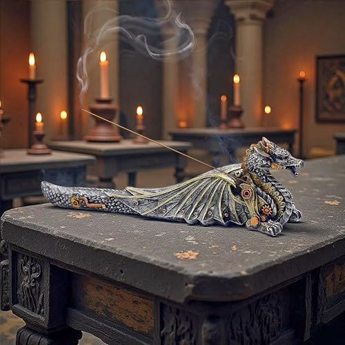 OUTOUR Räucherstäbchenhalter Steampunk Mechanischer Drachen Räuchergefäß-Halter Gotische Deko Mystische Skulptur für Männerhöhle Homeoffice