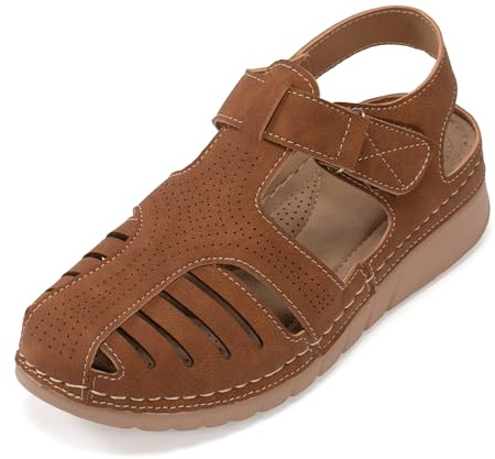 JOMIX Sandali Ortopedici Donna Estivi Punta Chiusa Scarpe Signora a Strappo Comode Traspiranti e Plantare Morbido da Anziane WOX250652 Marrone 40