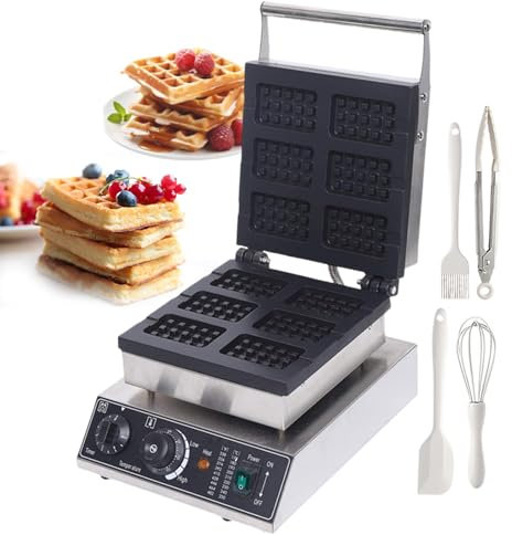 pealiritansemen Waflera Comercial De Doble Cara | Temporizador Ajustable Y Rango De Temperatura De 50-260 °C, Incluye Herramienta para Waflera Cuadrada, Ideal para Panaderías, Salones De Té,6-Slice