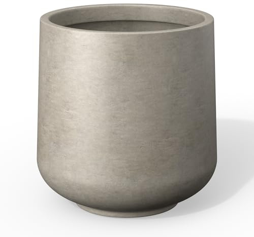 Kante Runder Beton-Übertopf, 38,9 cm Durchmesser, für drinnen und draußen, mit Ablaufloch und Gummistopfen für Zuhause, Garten, Terrasse, polierter Beton