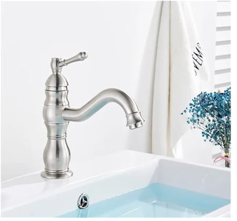 Bathroom Basin Sink Thermostat Single Handle Single Hole Brass hot and Cold Water countertop Mounted Retro Faucet(Brushed Nickel S)