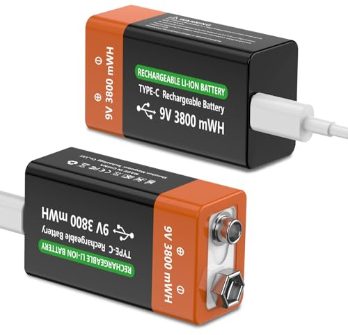 2 Stück 9V Wiederaufladbare Akkus 3800 mWh 9V Lithium Block Akkus mit hoher Kapazität für Rauchmelder, Mikrofone, Alarmanlagen, Spielzeug, Taschenlampen, medizinische Geräte usw