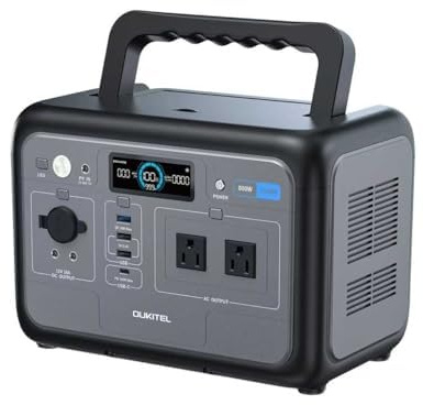 OUKITEL P800 Powerstation portátil 800 W, generador solar con batería LiFePO4 de 512 Wh, generador de salida USB A, C, potencia máxima de 1600 W, carga rápida, 6 kg para camping, viajes