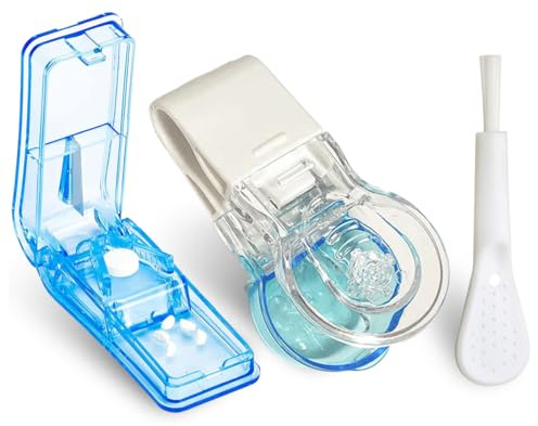 HABNI Cortador De Píldoras 2 Piezas,Tabletas Divisorias Con Abrazadera En V,Exprimidor De Pastillas Para Medicamentos Tabletas Pequeñas,Con Pastillero,Para Dividir Y Transportar Medicamentos Diarios