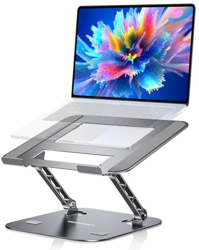 TECKNET Laptop Stand, Ergonomic Foldable Portable Ventilated Laptop Holder, Height Adjustable Stander, Laptop Riser Compatible with All 11 to 17.3 Inch Laptops, MacBook and Tablets (Grey)