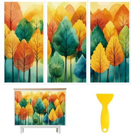 Peacoblue UV DTF Möbel Transferfolie,Aquarellwald Dekorfolie DIY Deko | 3er Set UV DTF Transfersticker 15x30cm, Wasserfeste Dekorfolie für Möbel, Schubladen, Holz, Glas und Keramik