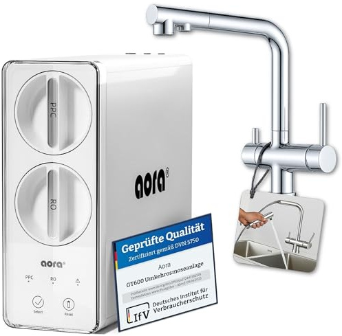 AORA GT600 Umkehrosmoseanlage Untertisch – tankloser Trinkwasserfilter – 8 Stufen Filtration RO System – 3-Wege-Armatur – 3 Sekunden Filterwechsel – Osmoseanlage reines Wasser | LUNA Chrom