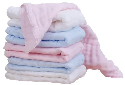 Baumwollgaze Waschlappen für Babys und Kleinkinder | Quadratische Tücher, 6 Stück im Pack, für Wickeltasche, Schnell Saugfähig