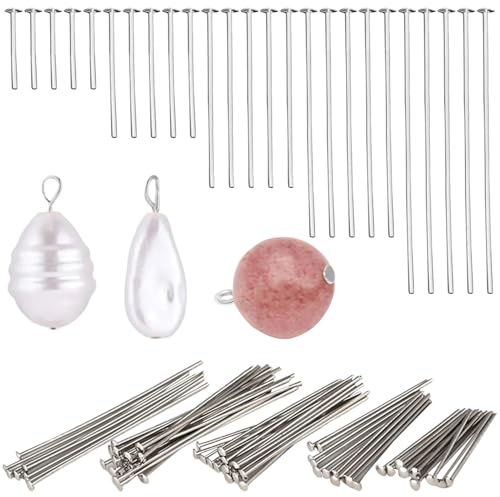 TRKETK 500 Stück Flachen Kopfstifte, Flachkopfstifte aus Metall Versilbert Kopfstifte Nietstifte Kettelstifte Prismenstifte für DIY Handwerk Ohrring Halskette Schmuckherstellung (Fünf Größen)