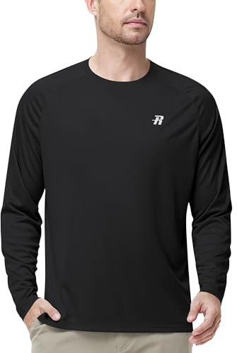 Runhit Men’s Rash Vest Long Sleeve UPF 50+, Quick Dry Lightweight UV Sun Protection Swim Top, SPF Breathable T-Shirt for Running Fishing Hiking & Outdoor