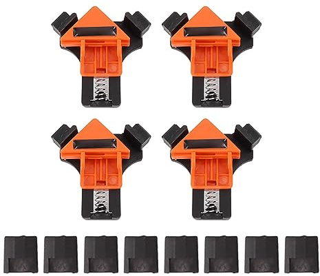 Right Angle Clip Spring Load 90 Degree Corner Clamp Heavy Duty Woodworking Tool for Cabinet Making Photo Frame Assembly ABS Plastic 8.5 x 8cm 4PCS