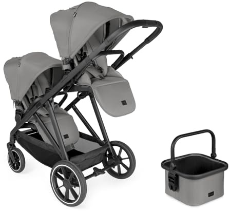 hauck Grow N Care Twin Set - Zwillingswagen für zwei Kinder inkl. Extra Einkaufskorb - 2 Wendbare Sitzeinheiten mit Mesh Rückenlehne, Sitzauflage und Liegefunktion bis je 22 kg - Dark Grey