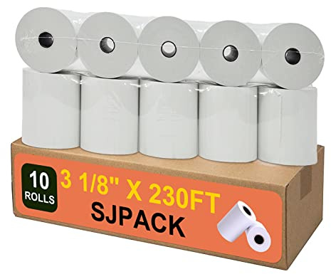 SJPACK Thermal Paper 3 1/8 x 230ft Pos Receipt Paper, 10 Rolls Cash Register Roll TM-T88 T-20 T-90 SRP-350 370