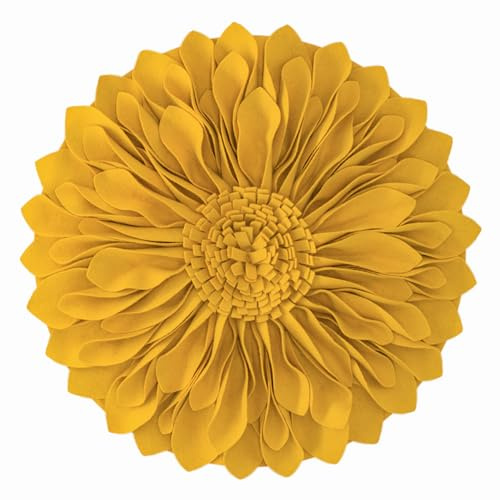JWH 3D Flower Throw Pillow Cover Decorative Sunflower Accent Case Round Cushion Small Floral Pillowcase for Home Bed Living Room Couch Car 12 Inch Gold Yellow