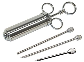 Siringa in acciaio inox SIPLIV 304 in acciaio inox bbq utensile cuoco carne marinata iniettore di sapore per manzo pollo griglia cottura - una barretta da 2 oz di grande capacità e 3 aghi basteria