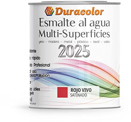 B BRIDECO Esmalte al Agua Multi Superficie - Color Satinado Rojo Vivo - 750 ml - Acabado Brillante - Sin Olor - Resistente a Golpes, Roces y Manchas - Antioxidante - Rápido Secado - Duracolor