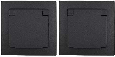 McPower Presa con contatto di protezione Flair | confezione da 2 pezzi da incasso IP44 antracite | 250 V 16 A presa per ambienti umidi per bagno, cantina, esterni, collegamento a vite