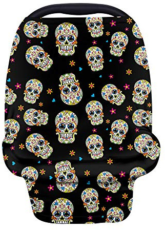Binienty Baby-Autositzbezüge mit Totenkopf-Muster, Stilltuch, Babyschale, Baldachin, dehnbar und weich