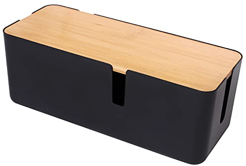 Changsuo Scatola di gestione dei cavi con coperchio in bambù Scatola organizer per cavi piccoli per prolunga Protezione contro le sovratensioni Gestione dei fili Correttore Organizzatore (nero)