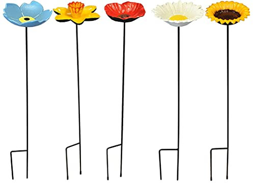 Selections Wild Bird Cast Iron Flower Dish Bird Feeder Poppy, Daffodil, Daisy, Forget Me Not & Sunflower - Pack of 5