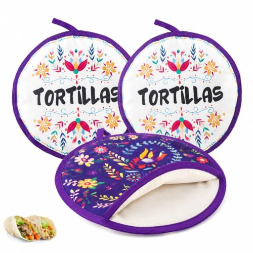 Lyellfe 3 Pack Tortilla Warmer Pouch, Microwave Oven Freezer Safe | 12 Inch Insulated Cloth Taco Warmer Holder for Corn Flour Tortillas, Taco Tuesday Night, Halloween Party